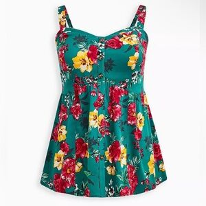 NWT TORRID Fit and Flare Lenny Lace-up Back Green Floral Tank Size M/L 00